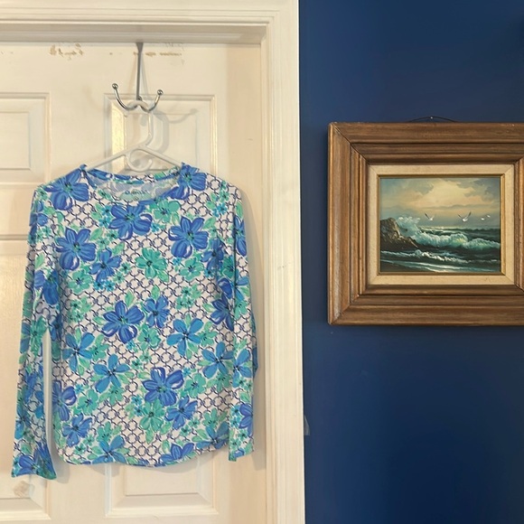 Women’s IBKUL Eloise Print Long Sleeve Floral & Geometric Pattern Athlete Top - Picture 1 of 7